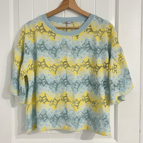 NWT Zara Blue & Yellow Lace Top - Picture 1 of 4